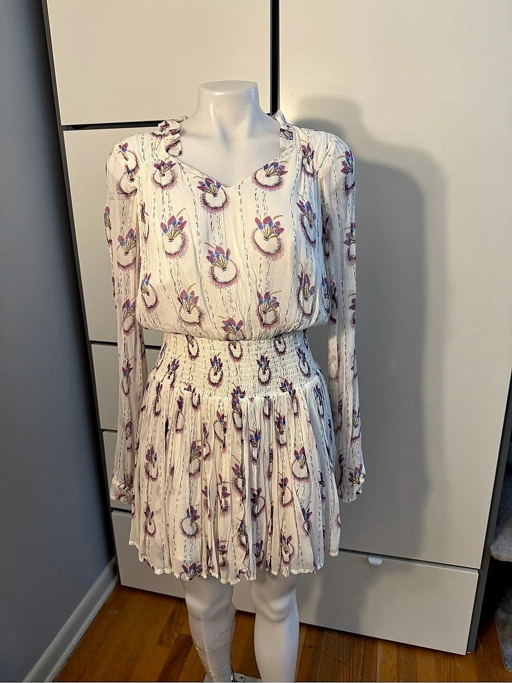 Ulla Johnson Maja Mini Dress Floral Cream & Pink